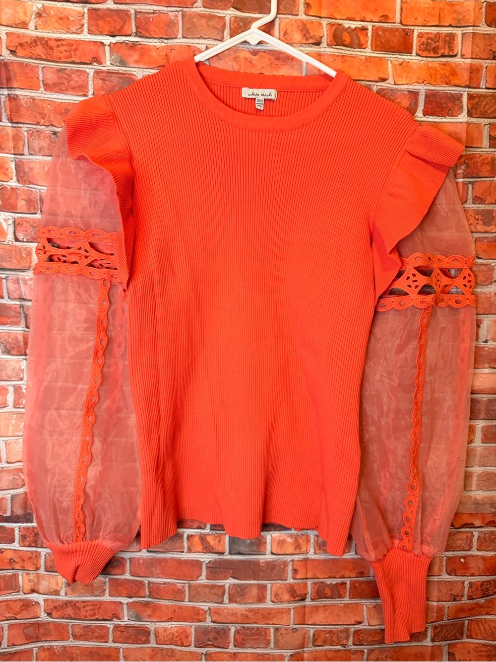 Anthropologie Coral Puff-Sleeve Knit Top